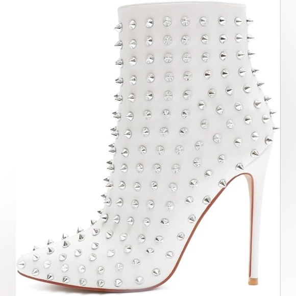 Sexy Edgy White Silver Spiked Ankle Boots - Picture 11 of 13